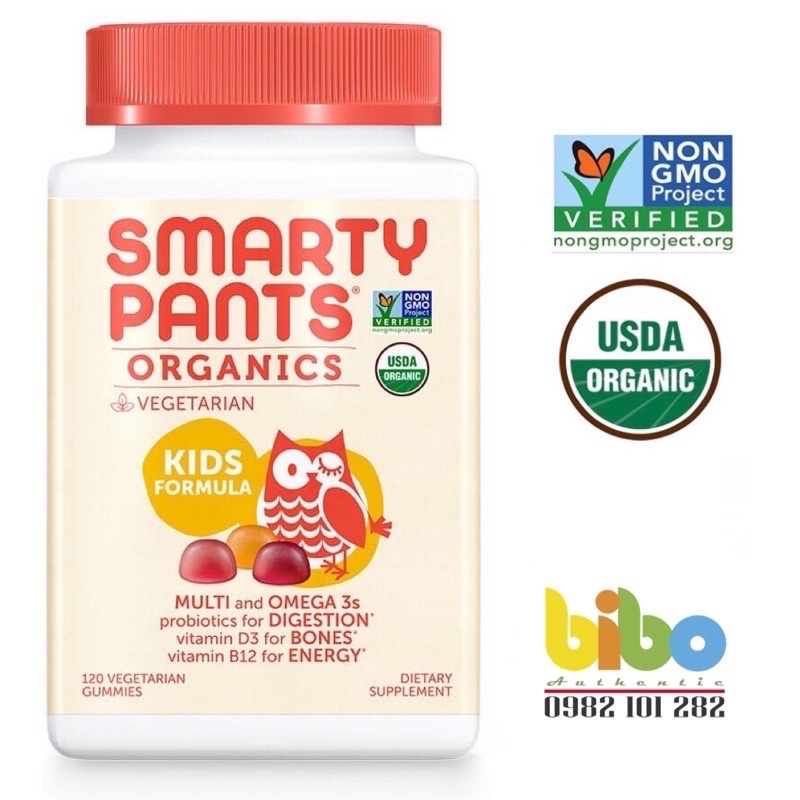 Kẹo Dẻo V.itamin Tổng Hợp Hữu Cơ SMARTY PANTS Organics Kids Formula - Cho Bé Từ 4 Tuổi Nhãn Màu Đỏ