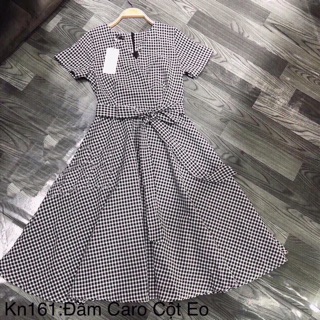 Đầm caro xoè cột nơ eo bigsize