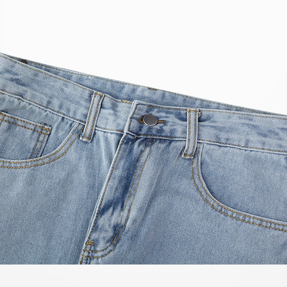 Quần jean baggy xanh nam, nữ ống rộng rách gấu, dáng suông, không phai màu-R01
