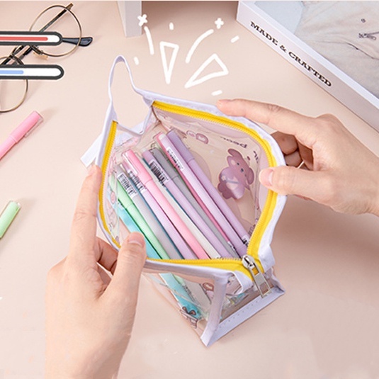 Túi Đựng Bút Trong Suốt In Họa Tiết Dễ Thương Gấu Thỏ