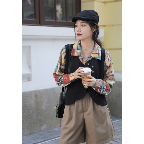 Áo khoác không tay màu đen phong cách hàn quốc cho nữ