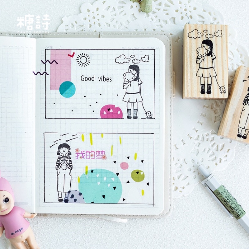 Con dấu gỗ Wooden Stamp làm nhật ký sổ tay planner