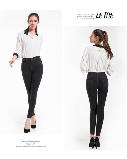 Quần skinny thun giả jean big size viền chỉ vàng size lớn 60-80kg