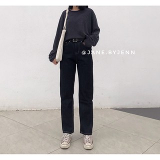 Quần jeans ống suông thẳng cạp cao