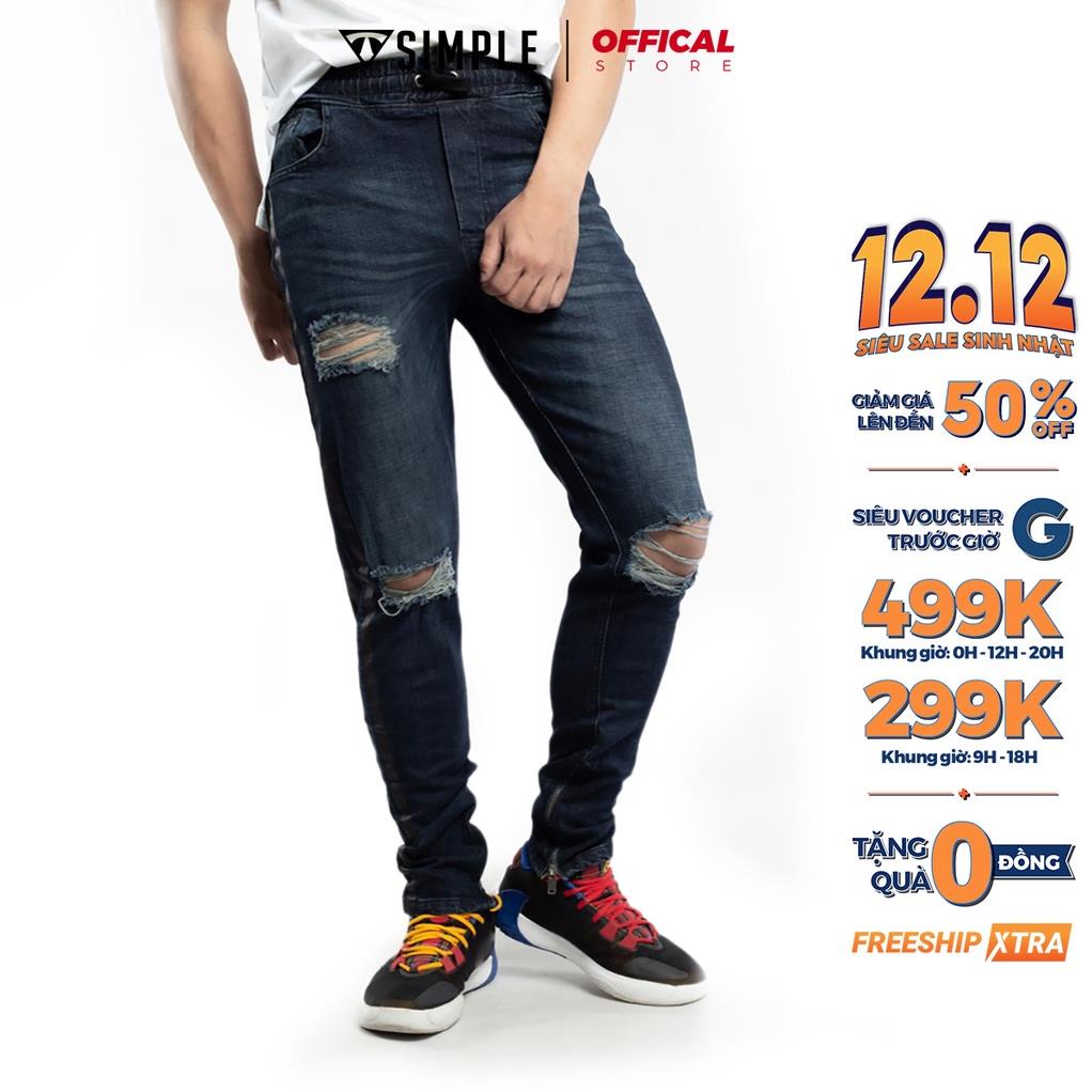 Quần Jean Nam Xanh TSIMPLE rách gối chất bò cao cấp co giãn form slimit QJLTXD ❗ .