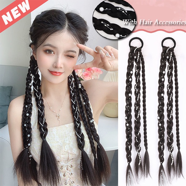 1 Cặp Dây Buộc Tóc Đuôi Ngựa Bằng Cao Su Co Giãn Kiểu Tóc Bện Mới Dành Cho Bạn Gái