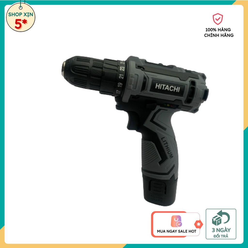 Máy khoan chạy pin. Hitachi đa chức năng- -Lõi đồng 100% - Tặng kèm 2 pin và củ sạc