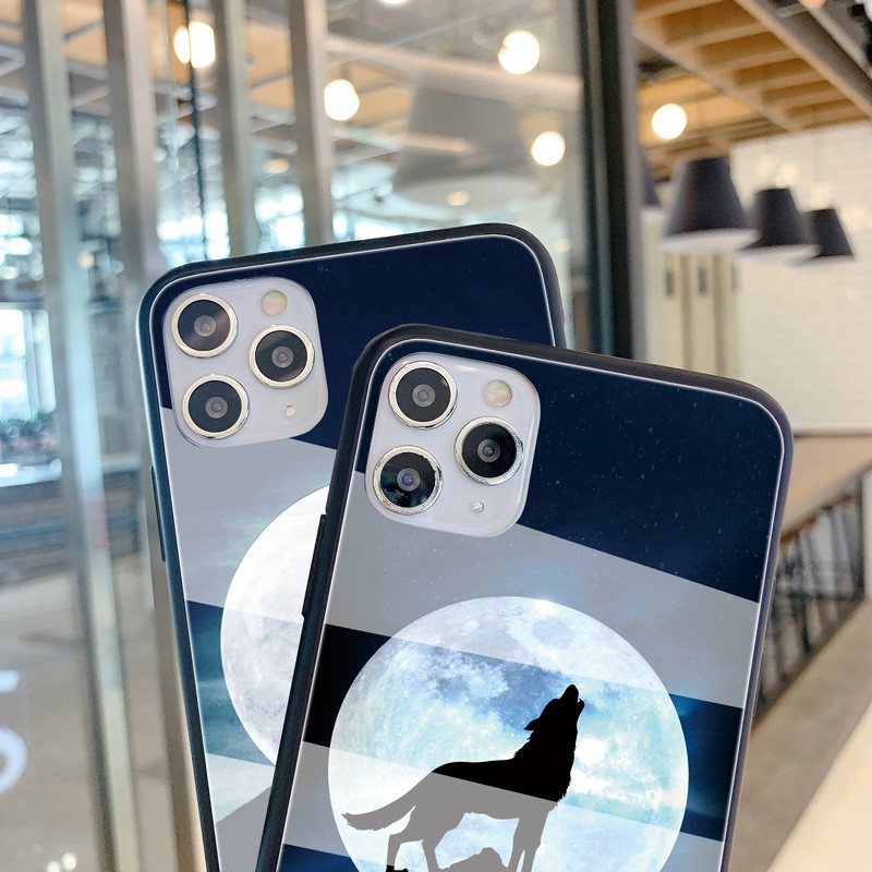 bao da Ốp lưng OPPO A12 A12E A52 A72 A92 A9 A5 2020 Case Moonlight Wolf Deer Tempered Glass Cover Ốp lưng OPPO A31 A5S A7S F11 Pro f7 F9 F1s A83 Protection Phone casing