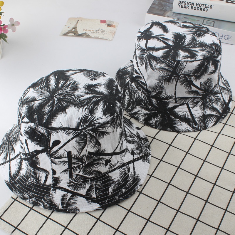 Mũ tai bèo hai mặt hình cây dừa, nón bucket vành tròn form unisex nam nữ - B13