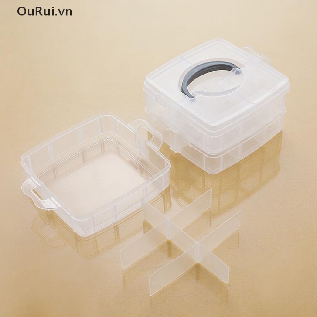 Hộp nhựa 18 ngăn 3 tầng đựng hạt trang sức có thể điều chỉnh