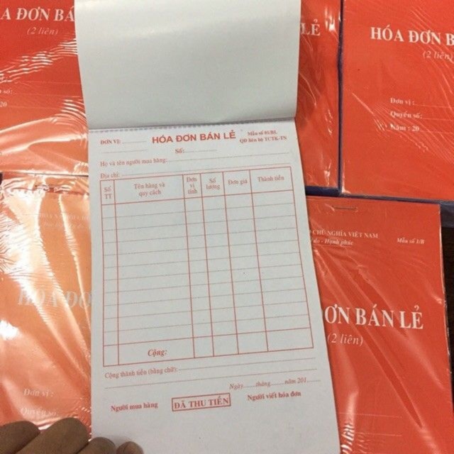 Phiếu thu, chị, hoá đơn 2 liên