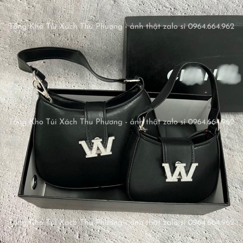 Túi Wang W dáng bầu kẹp nách da trơn mịn, sẵn 2 size chuẩn đẹp (ảnh thật shop chụp)