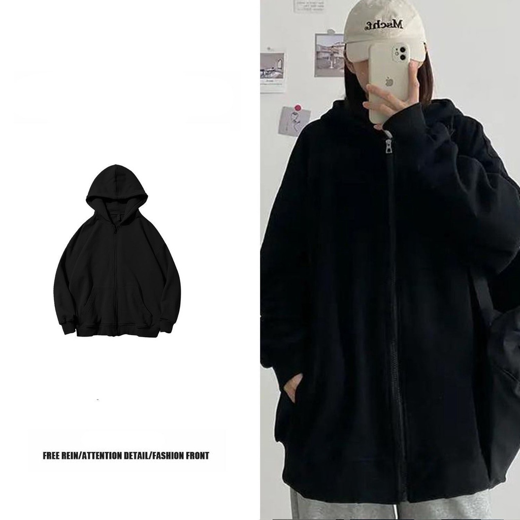 Áo Khoác Hoodie Dáng Rộng Phối Khóa Kéo Thời Trang Xuân Thu Mới 2021