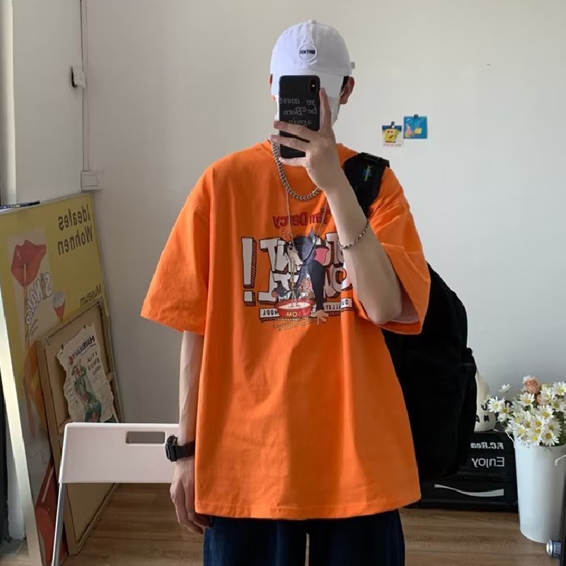 Áo Thun Tay Ngắn Dáng Rộng In Họa Tiết Phong Cách Hip Hop Hàn Quốc Thời Trang Mùa Hè Cho Nam Và Nữ size M-8XL