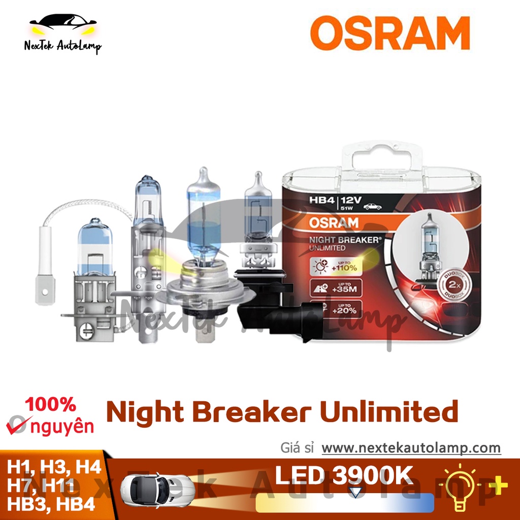 OSRAM NIGHT BREAKER UNLIMITED H1 H3 H4 H7 H11 HB3 HB4 Đèn Pha ô Tô Xenon 3900K