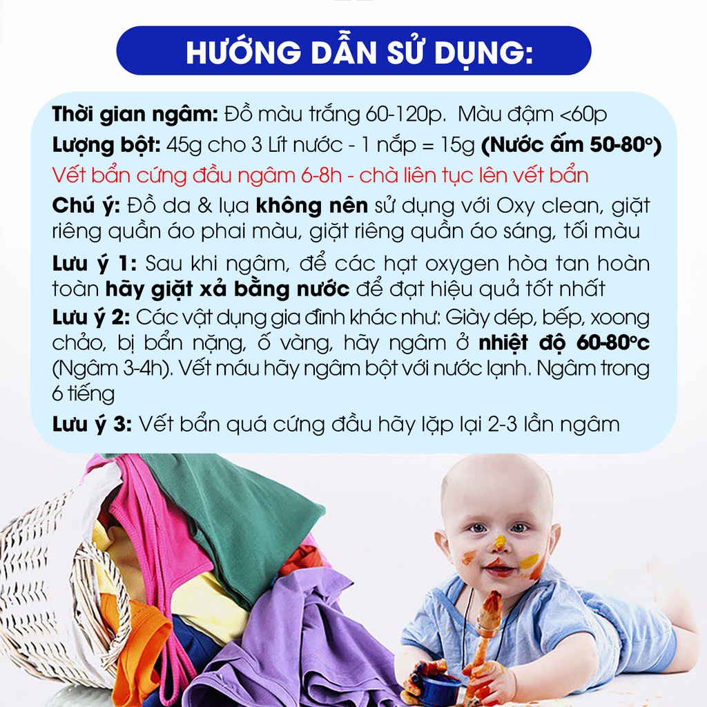 Bột tẩy trắng quần áo đồ gia dụng đa năng Oxi Clean Ximo đánh bay mọi vết bẩn cứng đầu ố vàng, nấm mốc 350g