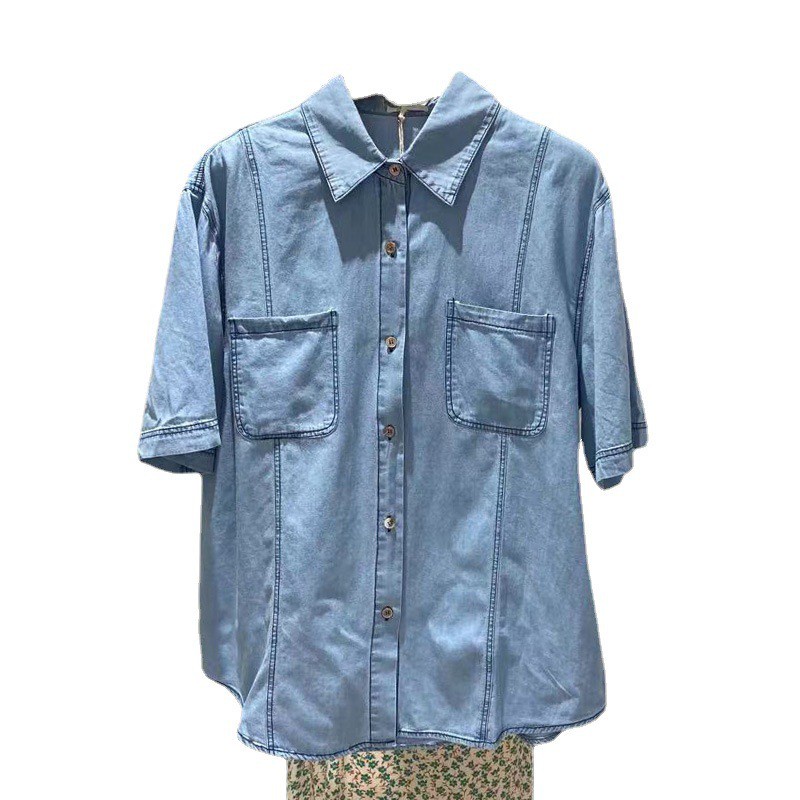 Áo Sơ Mi Denim Tay Ngắn Dáng Rộng In Chữ Reci 13 Line 2021 Chất Lượng Cao Thời Trang Mùa Hè Cho Nữ