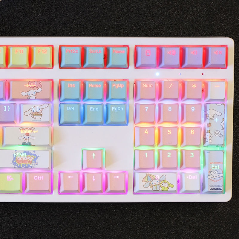 Cinnamoroll Keycap Cherry Profile Sanrio Mascot Chủ đề Anime PBT Thuốc nhuộm Thăng hoa Bàn phím cơ Truyền ánh sáng Keycaps 108 Phím