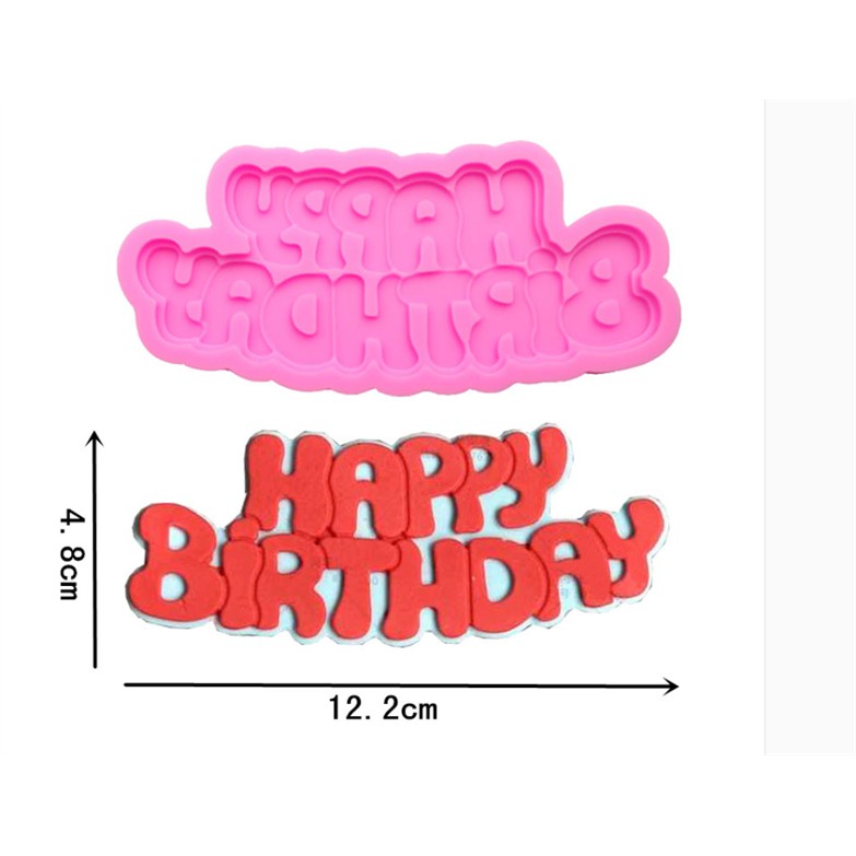 Khuôn Silicone Hoa Nổi 4D Happy Birthday Nghiêng Kiểu