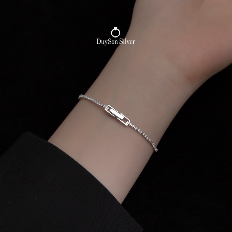 Vòng tay bạc nữ cá tính, lắc tay bạc Ý 925 Bling Bling đính full đá mạ vàng trắng cao cấp DUYSON SILVER
