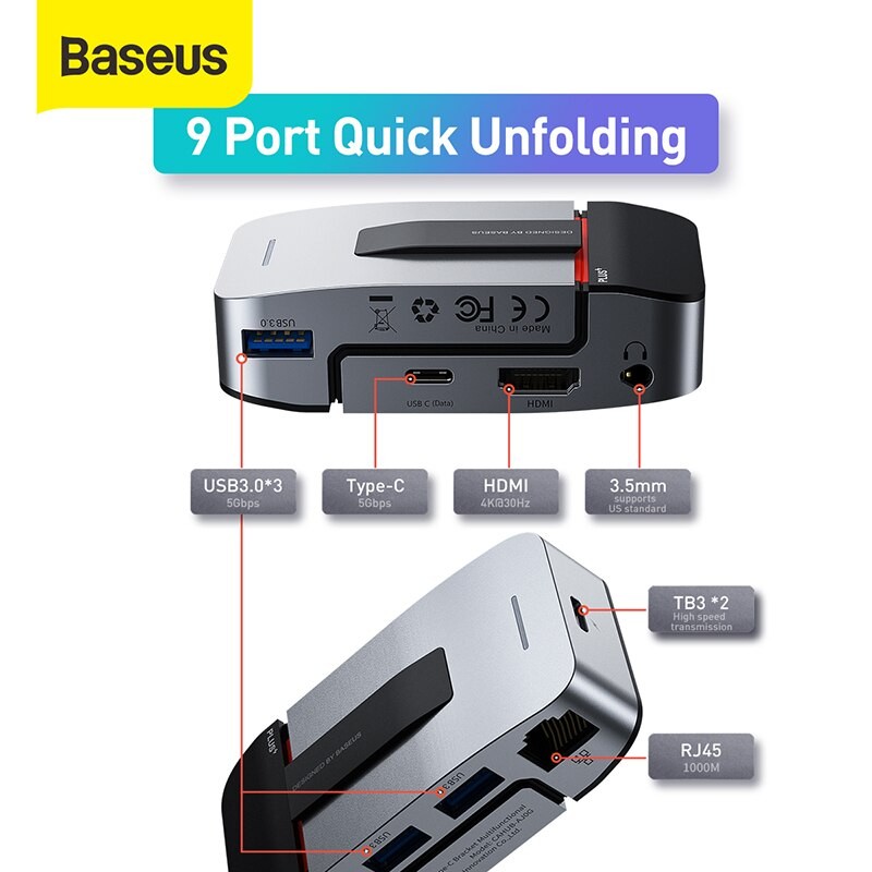 Bộ chia Hub đa năng Baseus Armor Age Type-C Bracket Multifunctional Hub Adapter 9 in 1