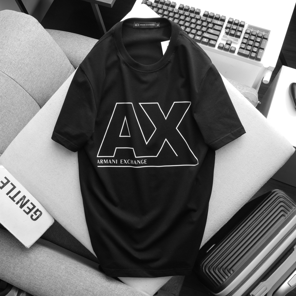 Áo thun phông rộng phom 50 - 95 Kg cộc tay - Unisex - In hình - ArmaniExchange - Đen, Trắng, Ca Cao