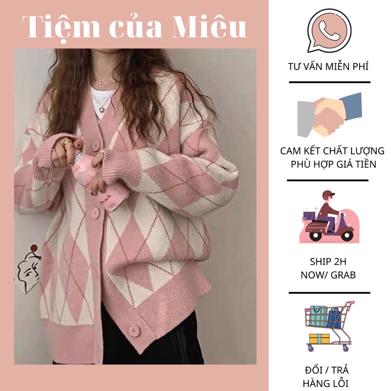 Áo khoác cadigan kim cương viền trắng Tiệm của Miêu