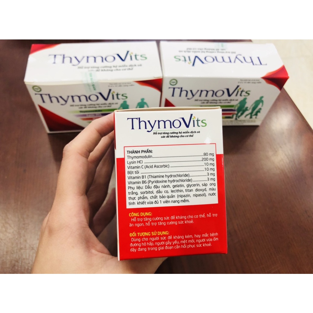 THYMOVITS - tăng cường hệ miễn dịch hộp 60 viên nang mềm - vitamin c - lysin hcl - vitamin b1 - thymomodulin