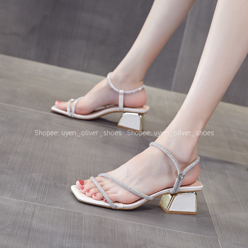 Sandal cao gót quai đá gót mạ đồng 5p mã M36