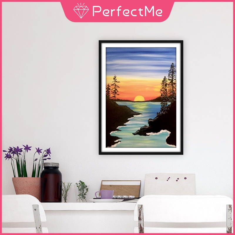 Bộ Tranh Đính Đá Tự Làm 30x40cm Hình Hoàng Hôn Đẹp Mắt