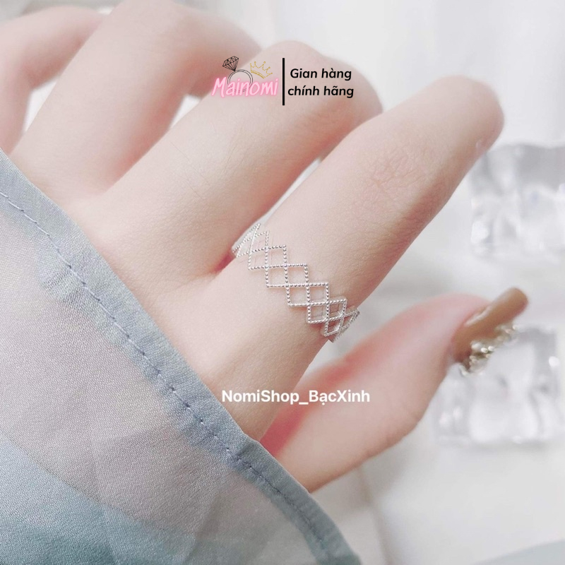 Nhẫn kiểu freesize hình thoi xếp ly cá tính Mainomi Shop Bạc Xinh