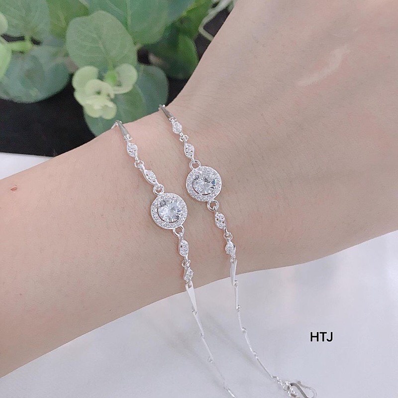 Lắc tay nữ bạc thật mặt tròn đính đá sang chảnh - Kho sỉ bạc Nhất Linh
