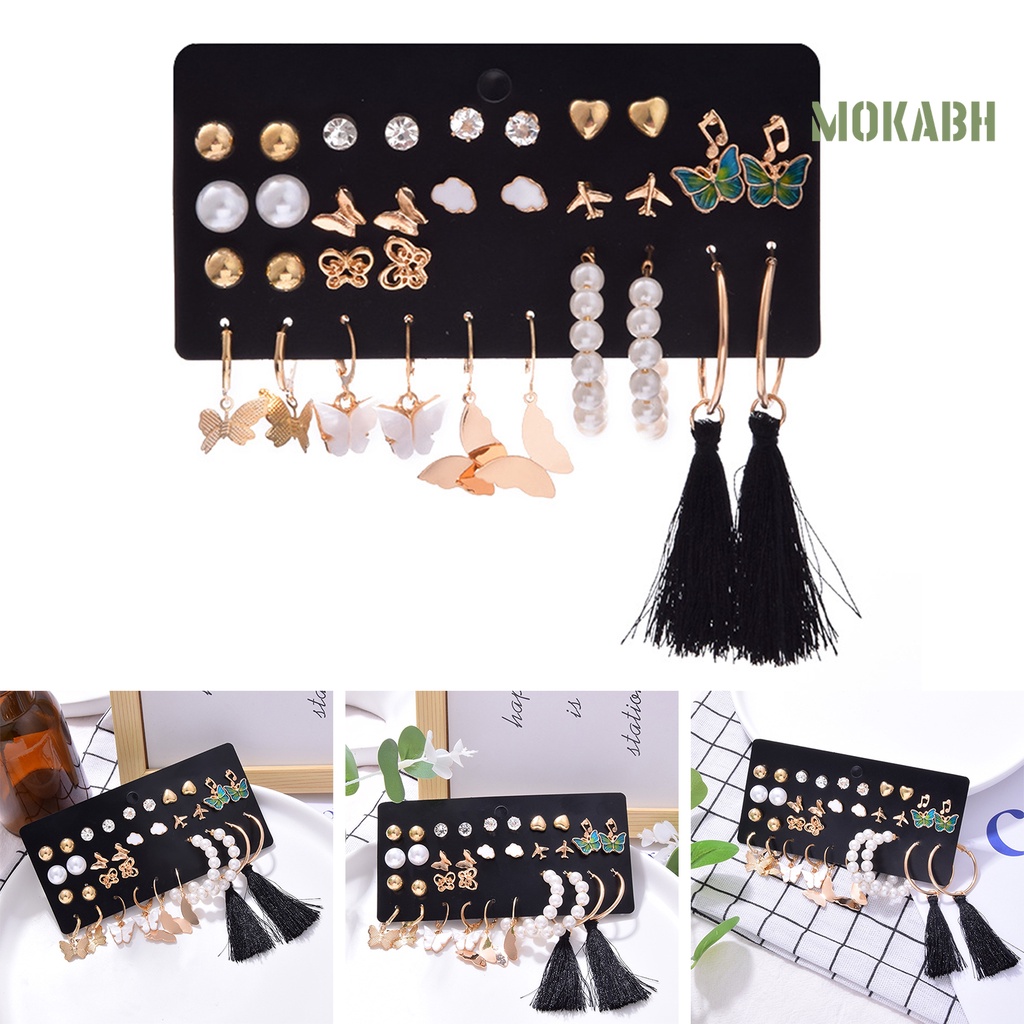 1 Bộ Khuyên Tai Tua Rua Dài Đính Ngọc Trai Giả Phong Cách Bohemian