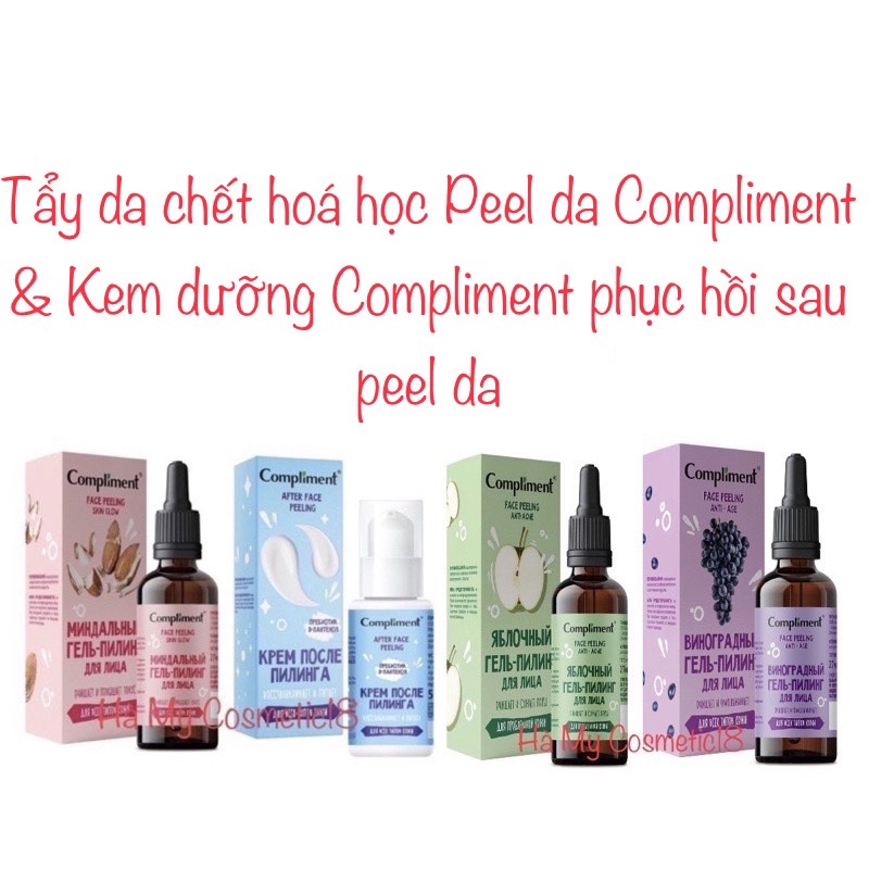 Tẩy da chết hoá học Peel da Compliment &amp; Kem dưỡng Compliment phục hồi sau peel da
