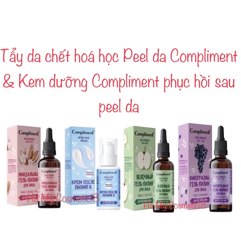 Tẩy da chết hoá học Peel da Compliment & Kem dưỡng Compliment phục hồi sau peel da