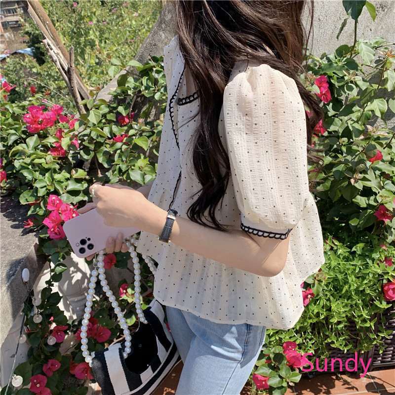 Áo Sơ Mi Tay Bồng Hoa Văn Chấm Bi Thời Trang Mùa Hè Dành Cho Nữ