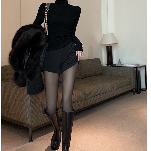 QKOOLE  Quần tất lụa đen phong cách Hàn Quốc gợi cảm cho nữ