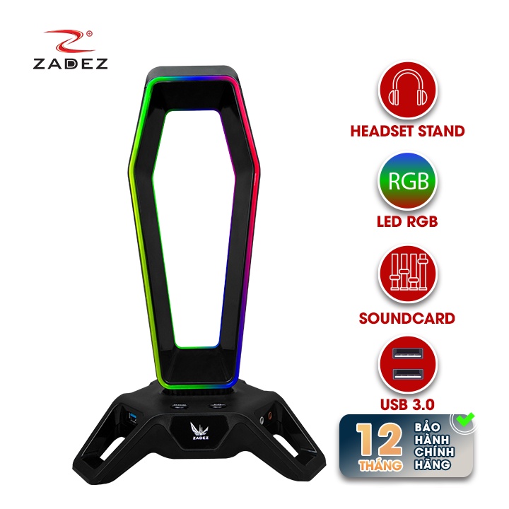 Hub 3.0 Kiêm Đế Tai Nghe Gaming ZADEZ RGB ZEKE ZHS-702G + Soundcard 7.1 Surround Jack 3.5mm