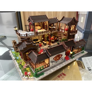 [Ráp sẳn] có đèn nhạc Mô hình nhà gỗ cổ trang biệt thự DIY