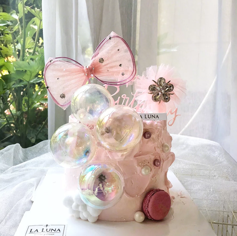 Phụ kiện trang trí bánh kem kiểu quả cầu trong suốt đầy màu sắc