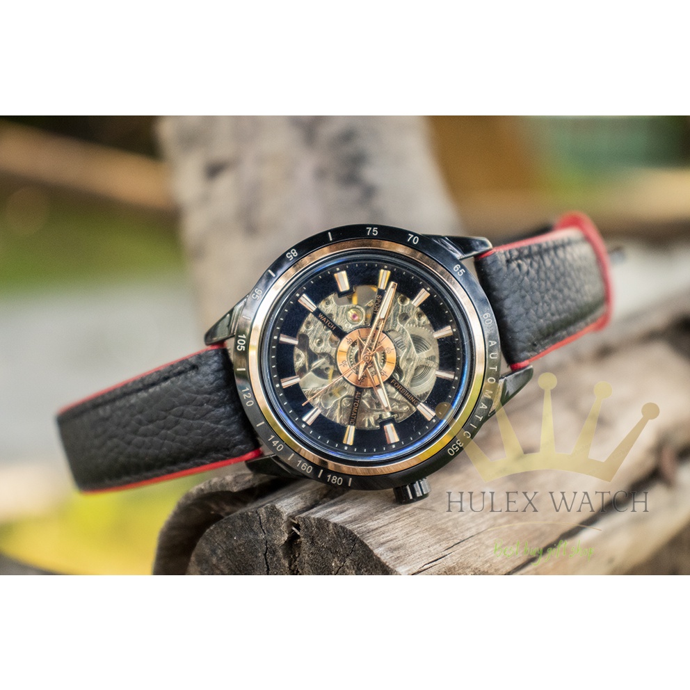 Đồng hồ nam cao cấp chính hãng cơ tự động FORSINING A1 dây da tặng kèm vòng đeo tay và Hộp đi kèm