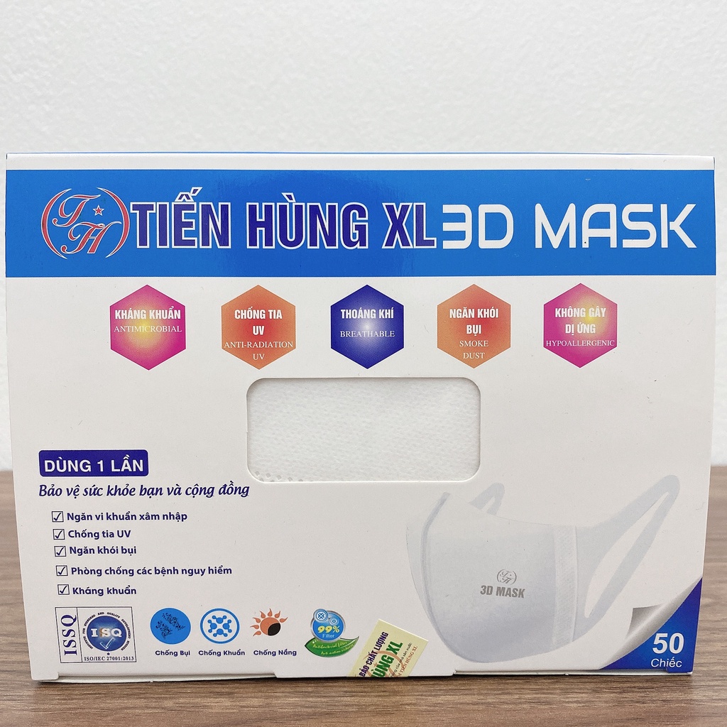 Khẩu trang 3D mask cao cấp chính hãng kháng khuẩn màu trắng kiểu hàn quốc hộp 50 cái