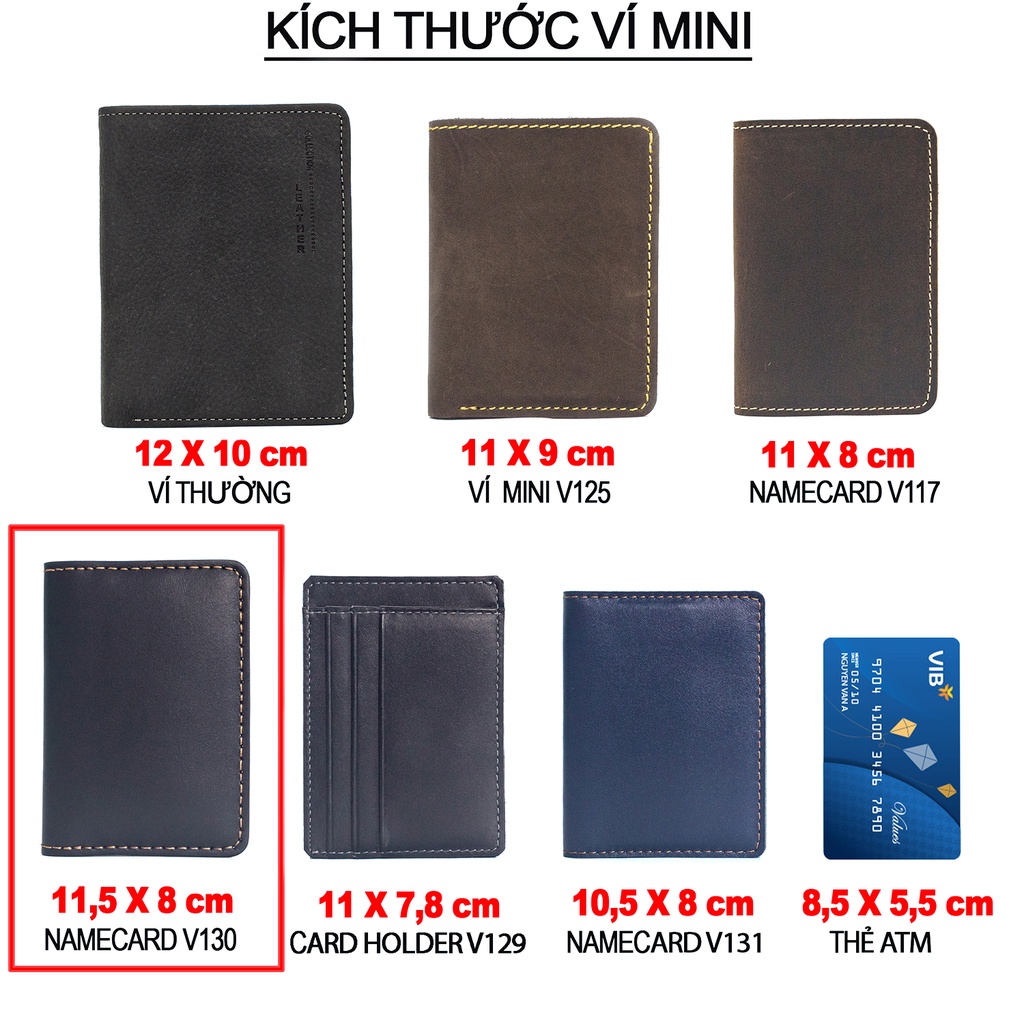 Ví đựng thẻ da bò Bụi Leather V130 da thật, khâu tay thủ công, bảo hành 12 tháng