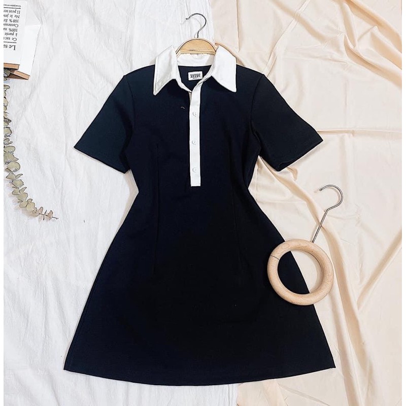 đầm polo cổ phối trắng