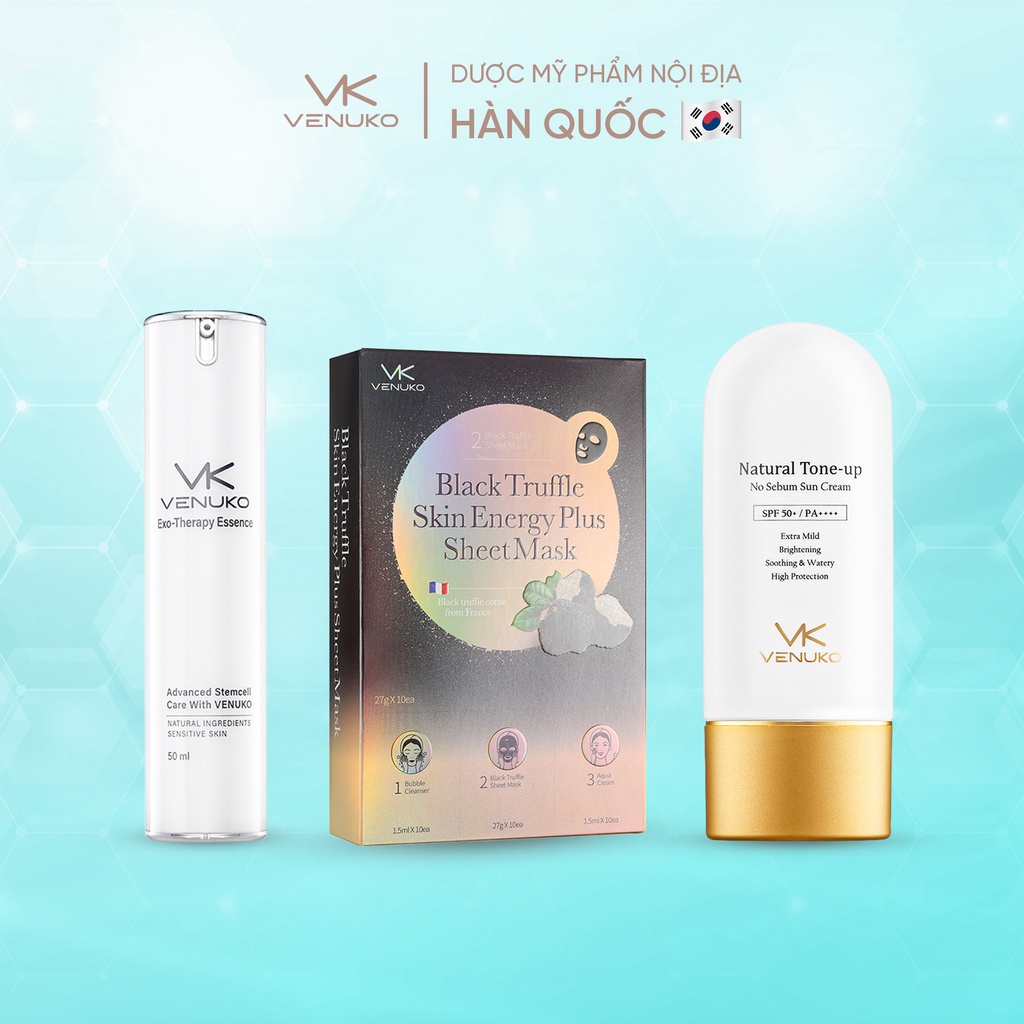 Combo 10 x Mặt nạ Venuko Black Truffle 30 ml+ Tinh chất Exo Therapy Essence 50ml+ Kem chống Venuko Natural tone up 60ml