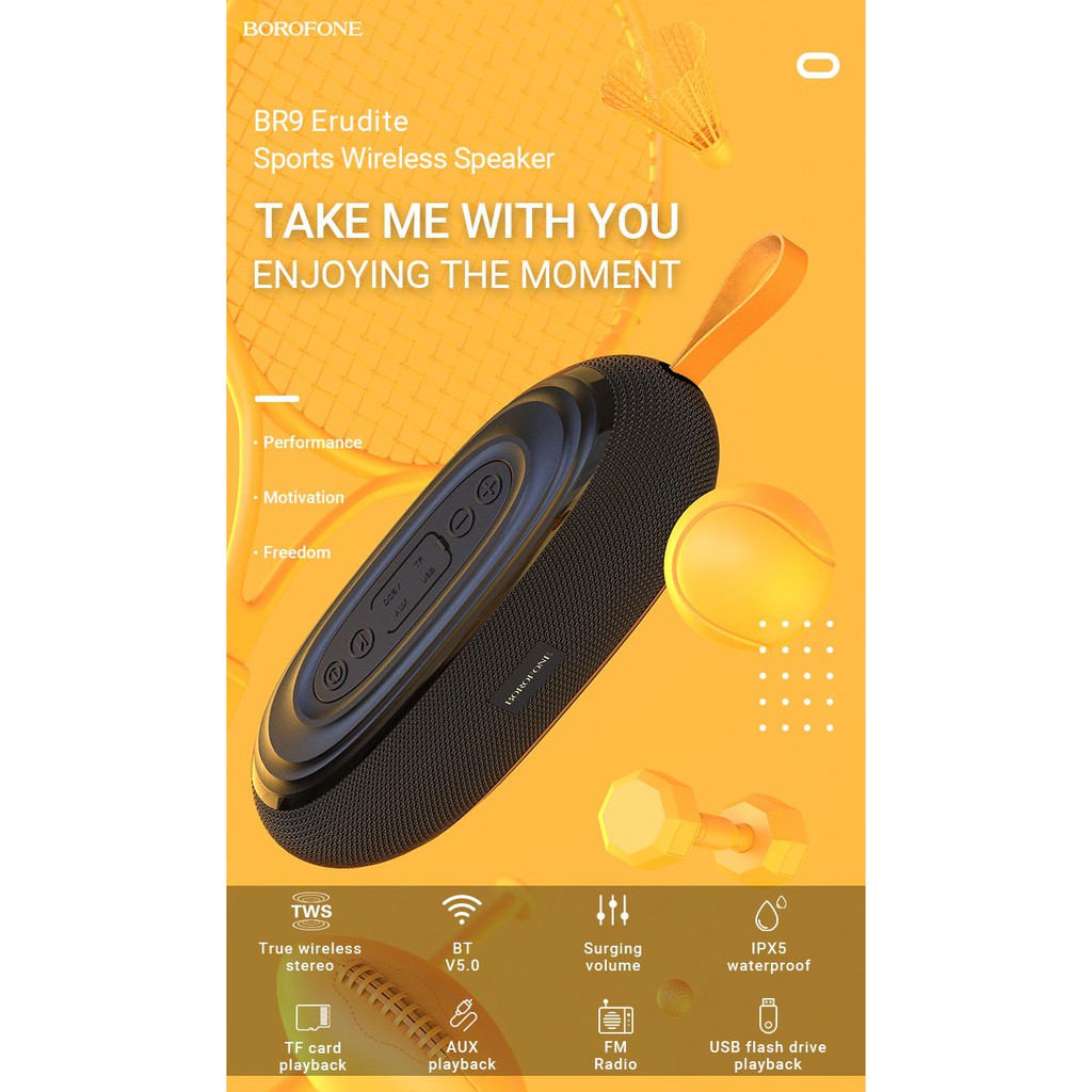 Loa bluetooth cao cấp Borofone BR9 Erudite hỗ trợ AUX, TF card, USB, FM, TWS, IPX5 - Hãng phân phối