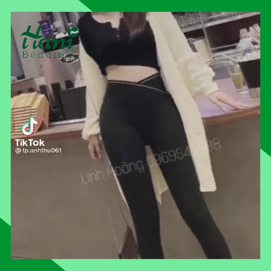 Quần legging cạp cao gen bụng  cạp vạt chéo trước kèm hộp HH