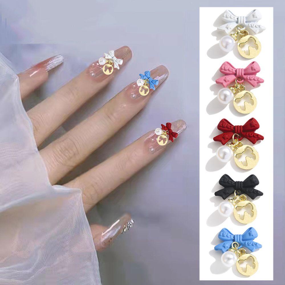 Phụ Kiện Mặt Dây Kim Loại Hình Nơ 3D Trang Trí Móng Nghệ Thuật