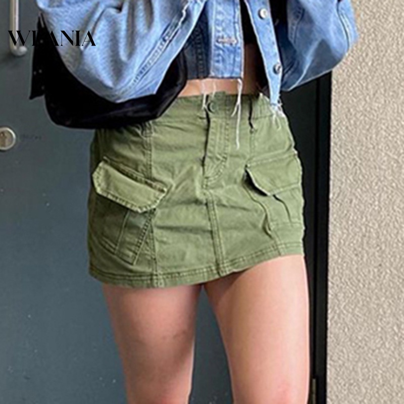 Chân Váy Midi Màu Trơn Phối Túi Thời Trang Đường Phố Cá Tính Cho Nữ