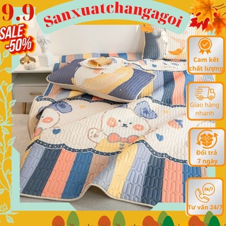 Chiếu điều hòa 1m8x2m gồm ga điều hòa ga trải đệm kèm 2 áo gối mẫu thỏ cầu vồng - Sanxxuatchangagoi